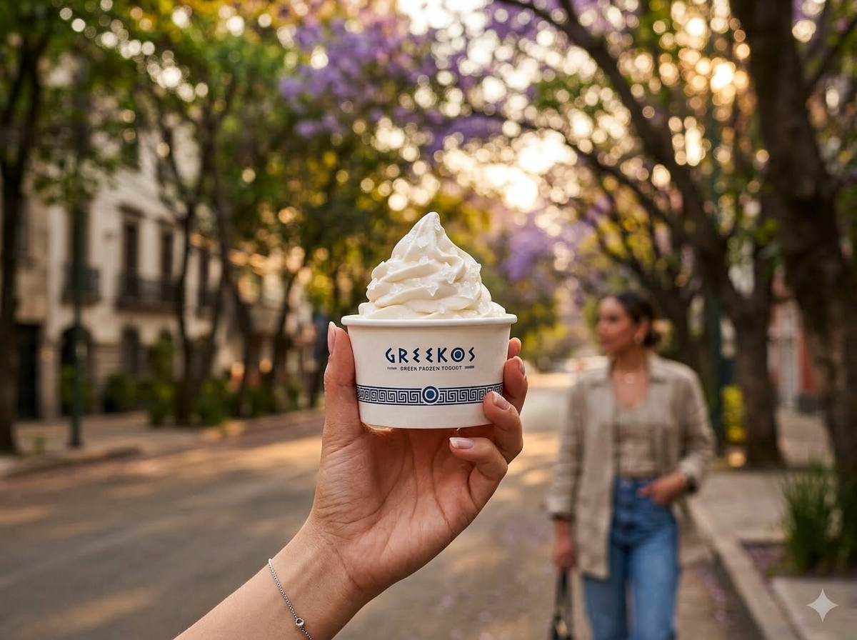 Joven con yogurt griego en café de la Condesa
